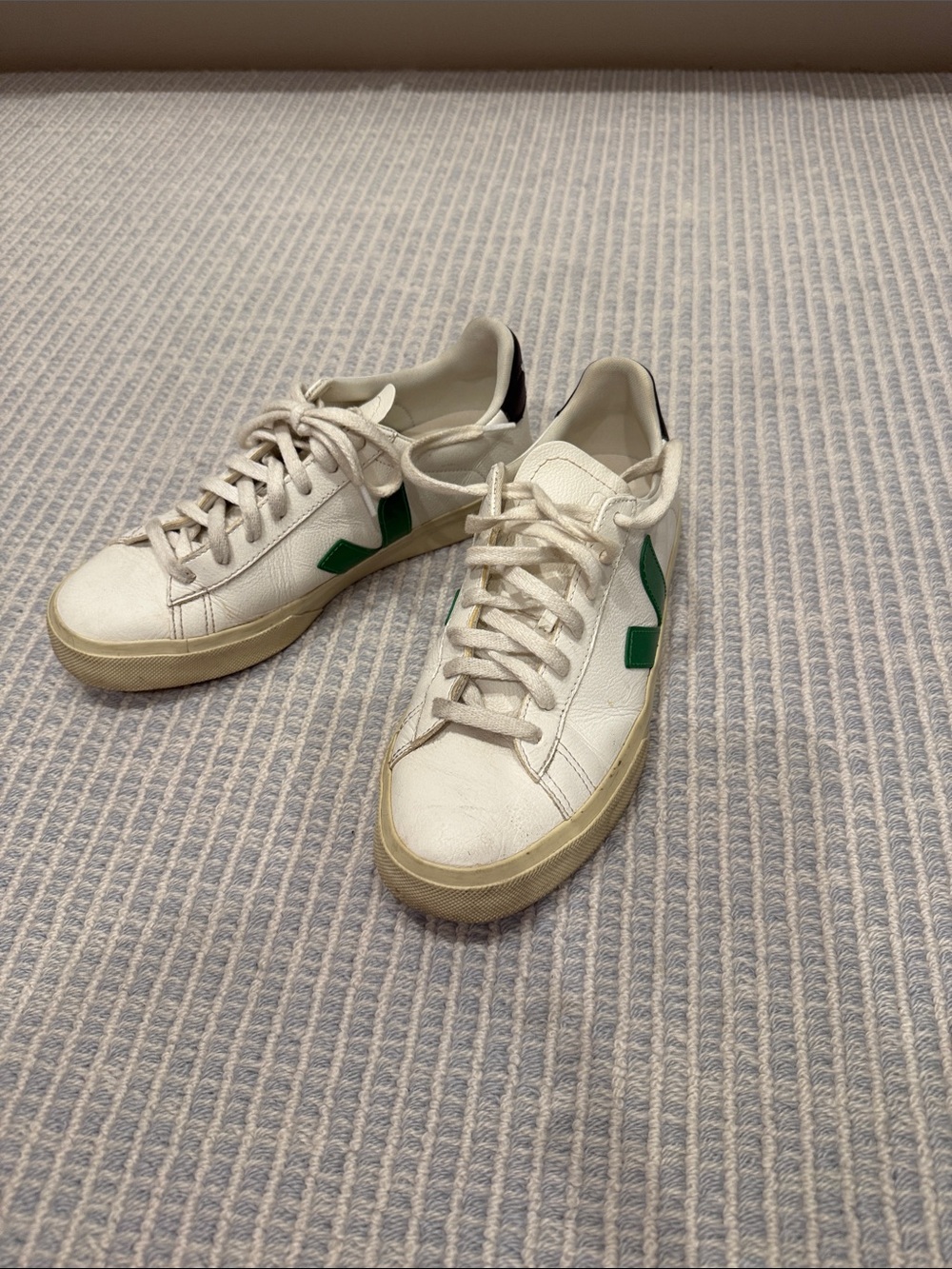 Veja White Leather Sneakers with Green V Accent